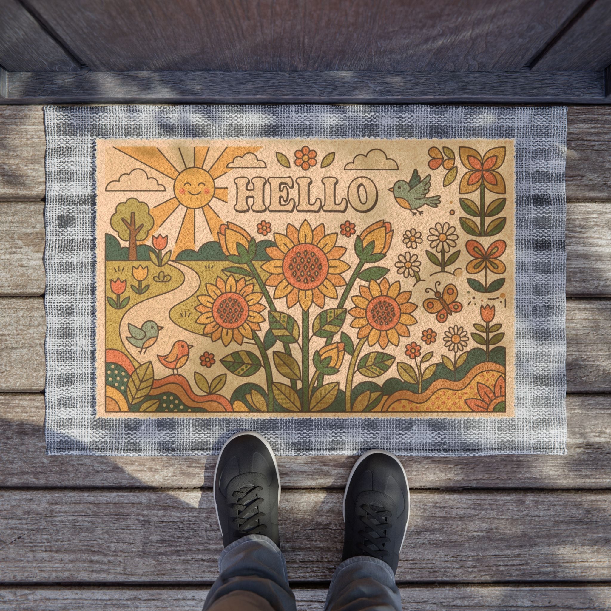 Groovy Sunflower Fields Hello Welcome Mat