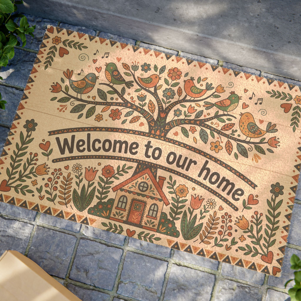 Scandi Folk Art Sweet Songbirds Welcome Doormat