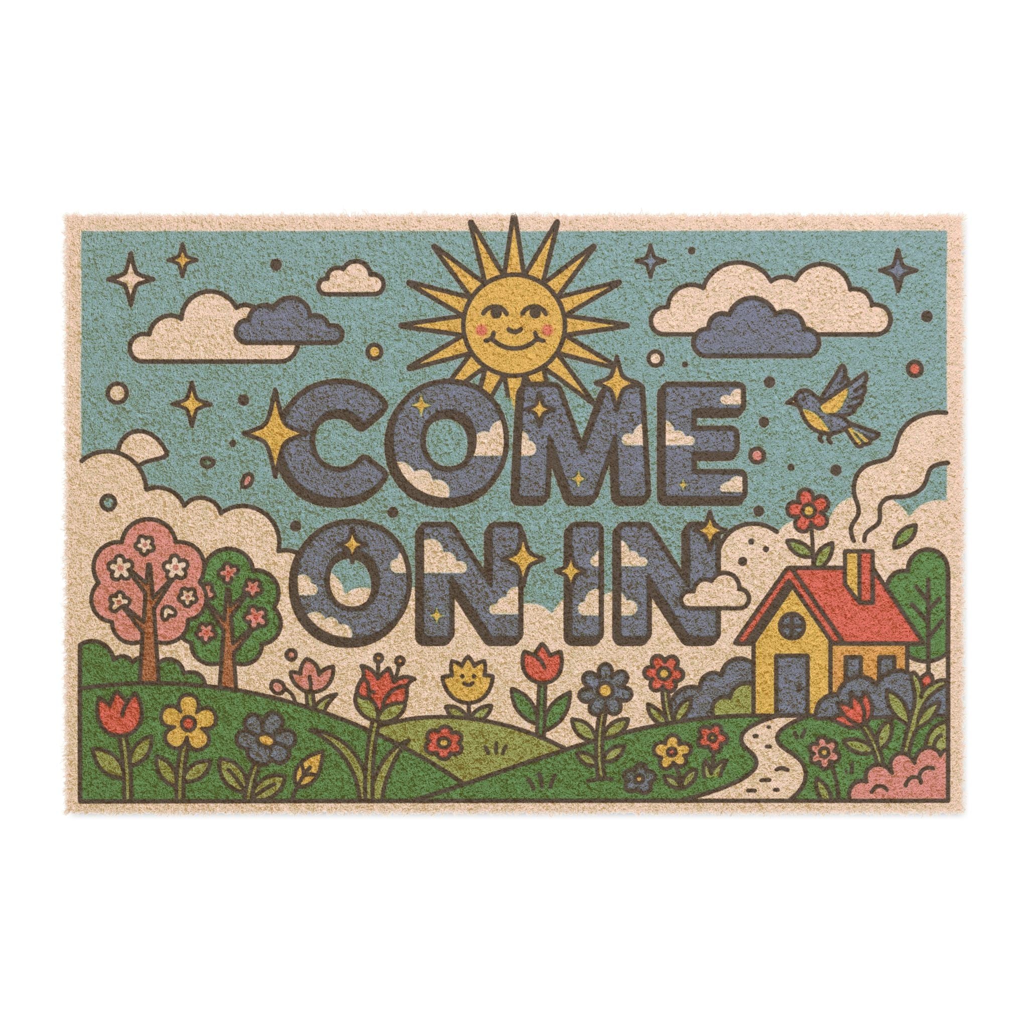 Retro Sunshine & Blooms Come On In Doormat