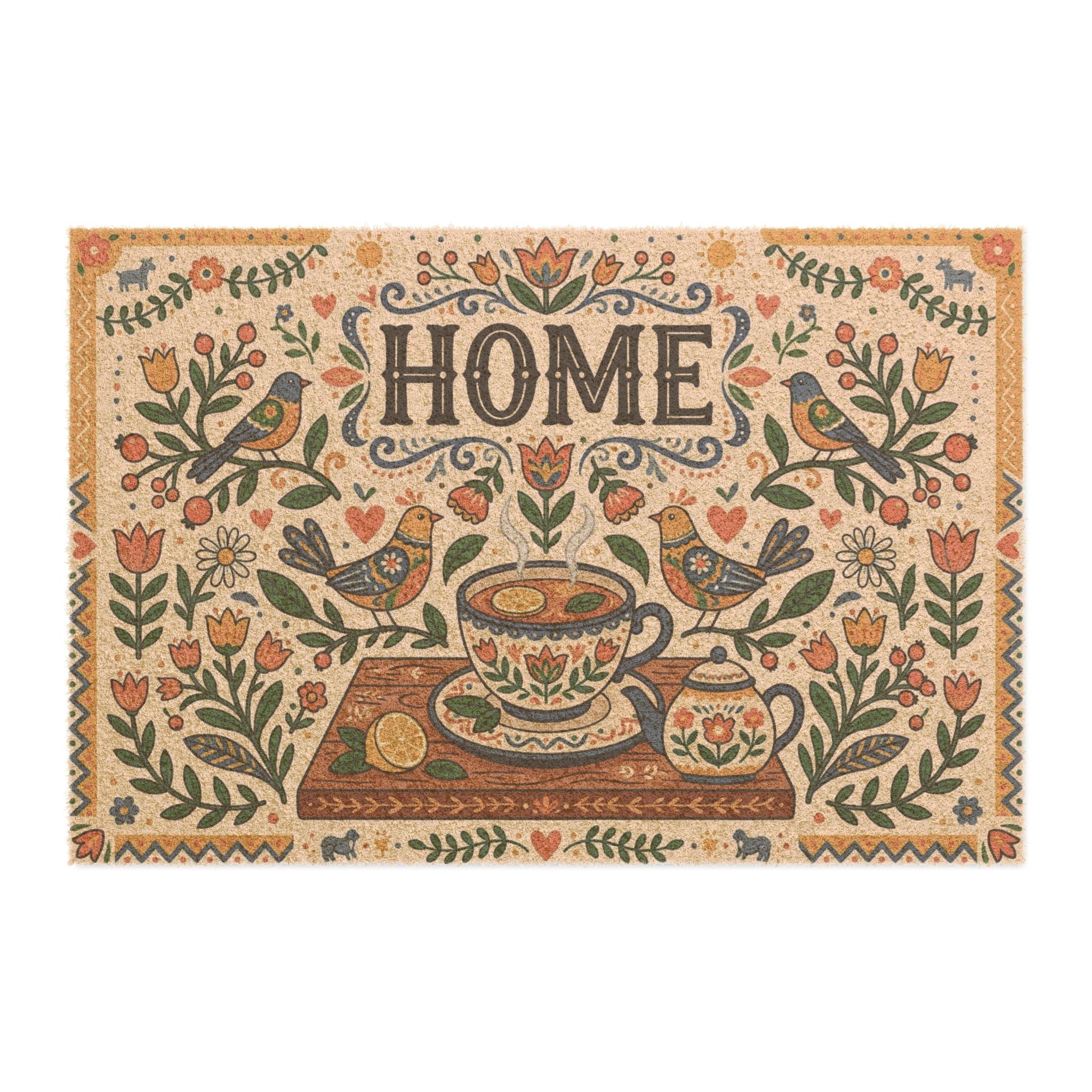 Nordic Folk Art Cozy Tea & Home Doormat