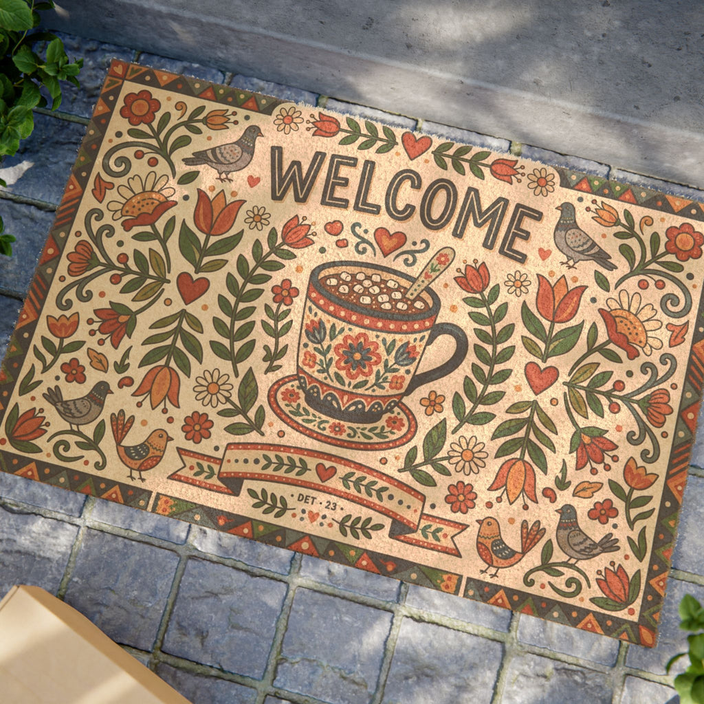 Nordic Folk Cocoa & Blooms Welcome Mat