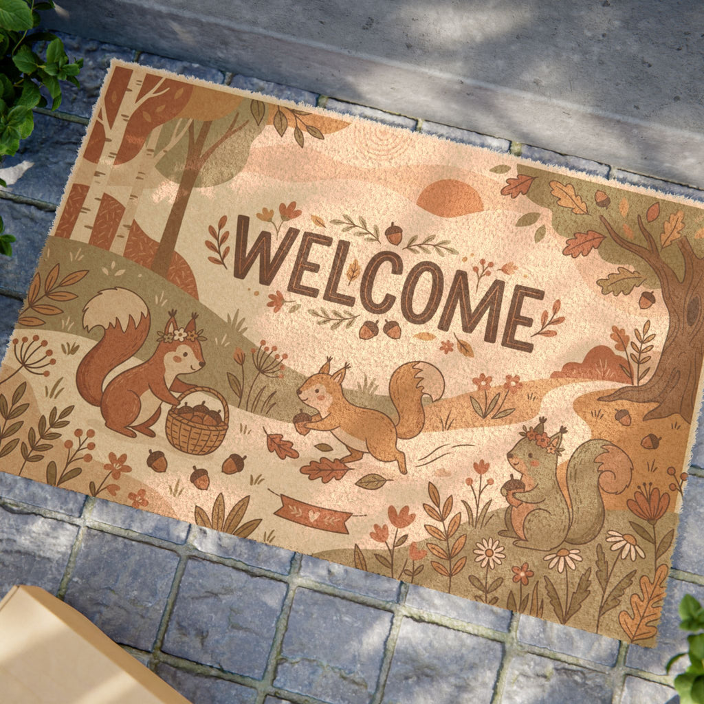 Boho Woodland Squirrels Welcome Doormat