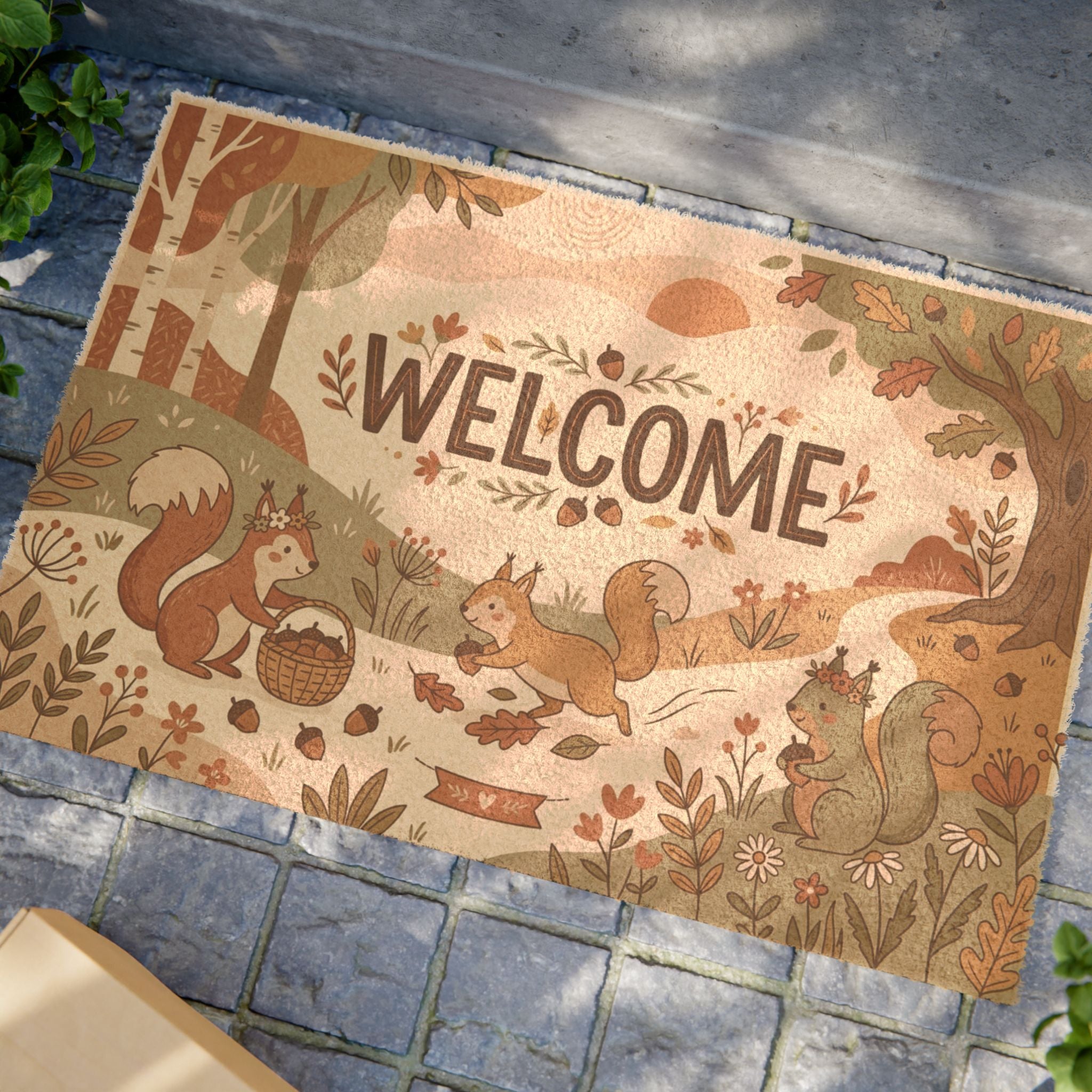 Boho Woodland Squirrels Welcome Doormat