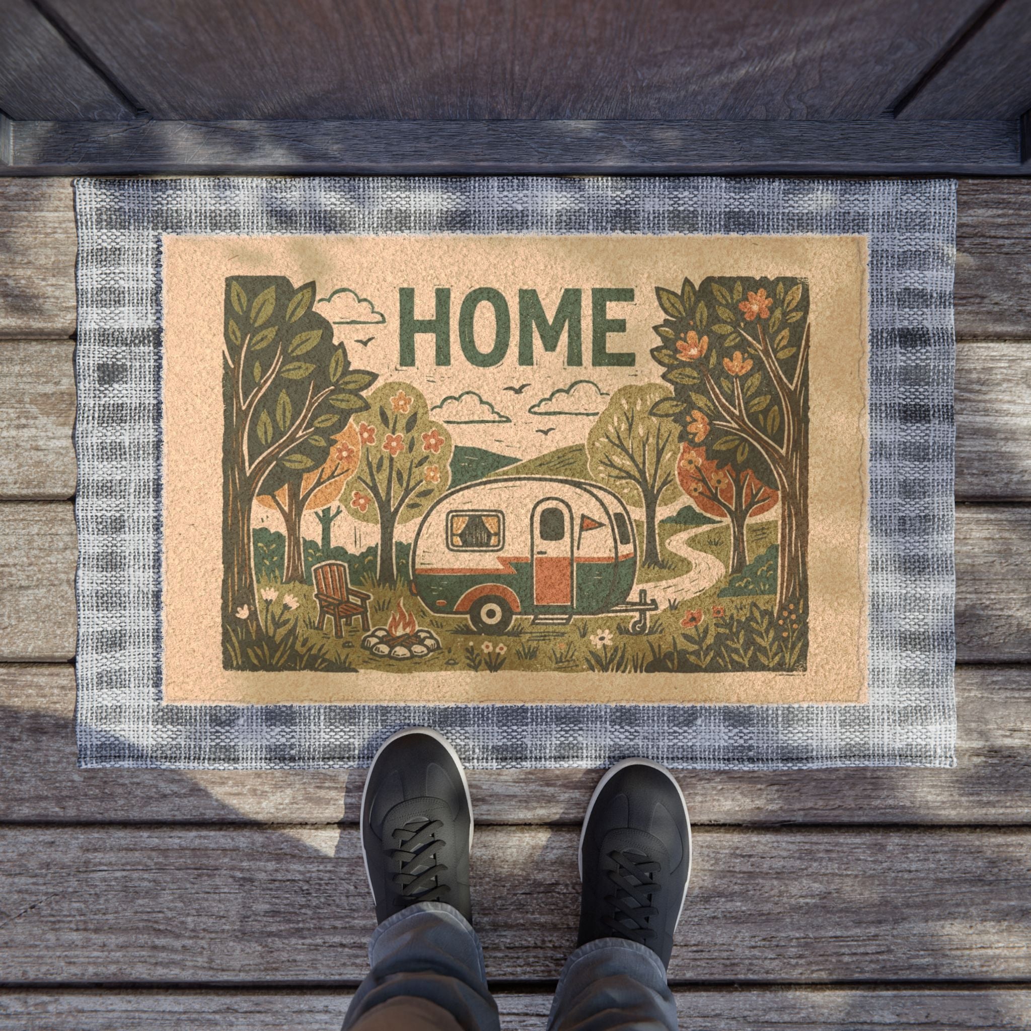 Cozy Retro Camper Forest Home Blockprint