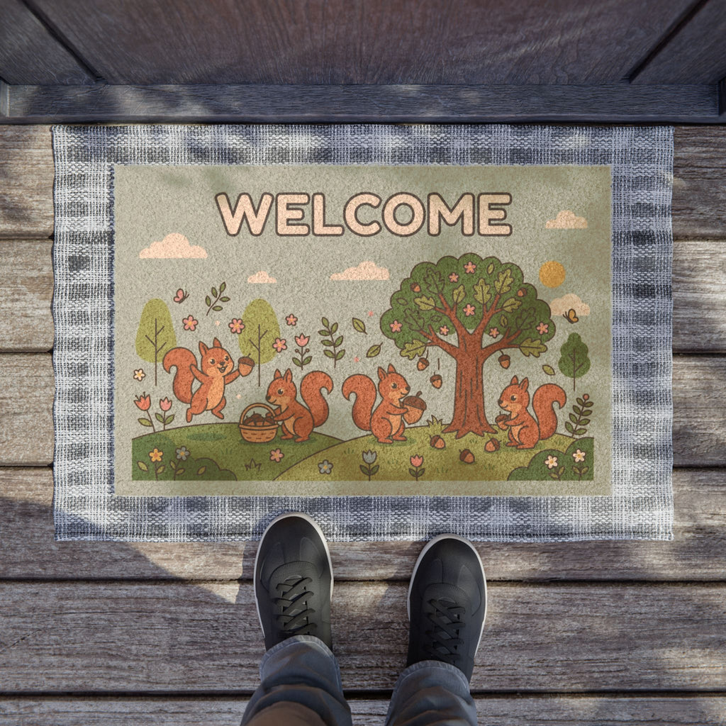 Spring Squirrels Welcome Doormat