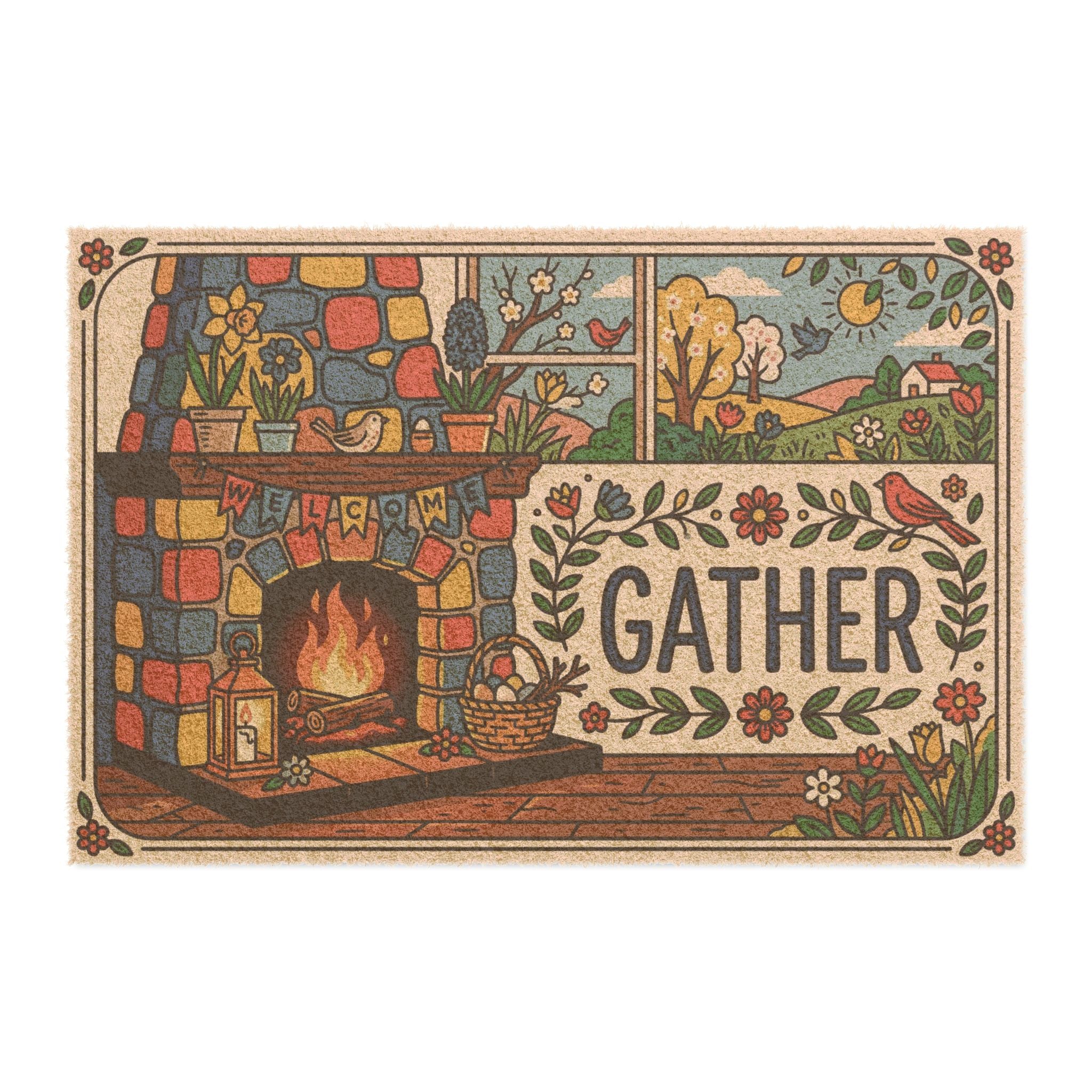 Vibrant Retro Spring Hearth Gather Doormat
