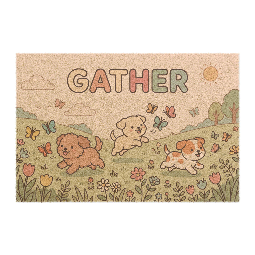 Kawaii Puppies Spring Gathering Welcome Doormat