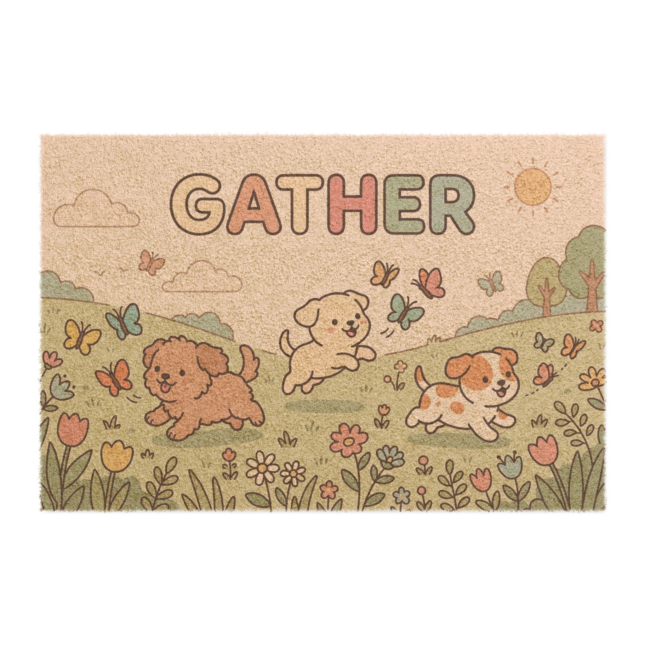Kawaii Puppies Spring Gathering Welcome Doormat