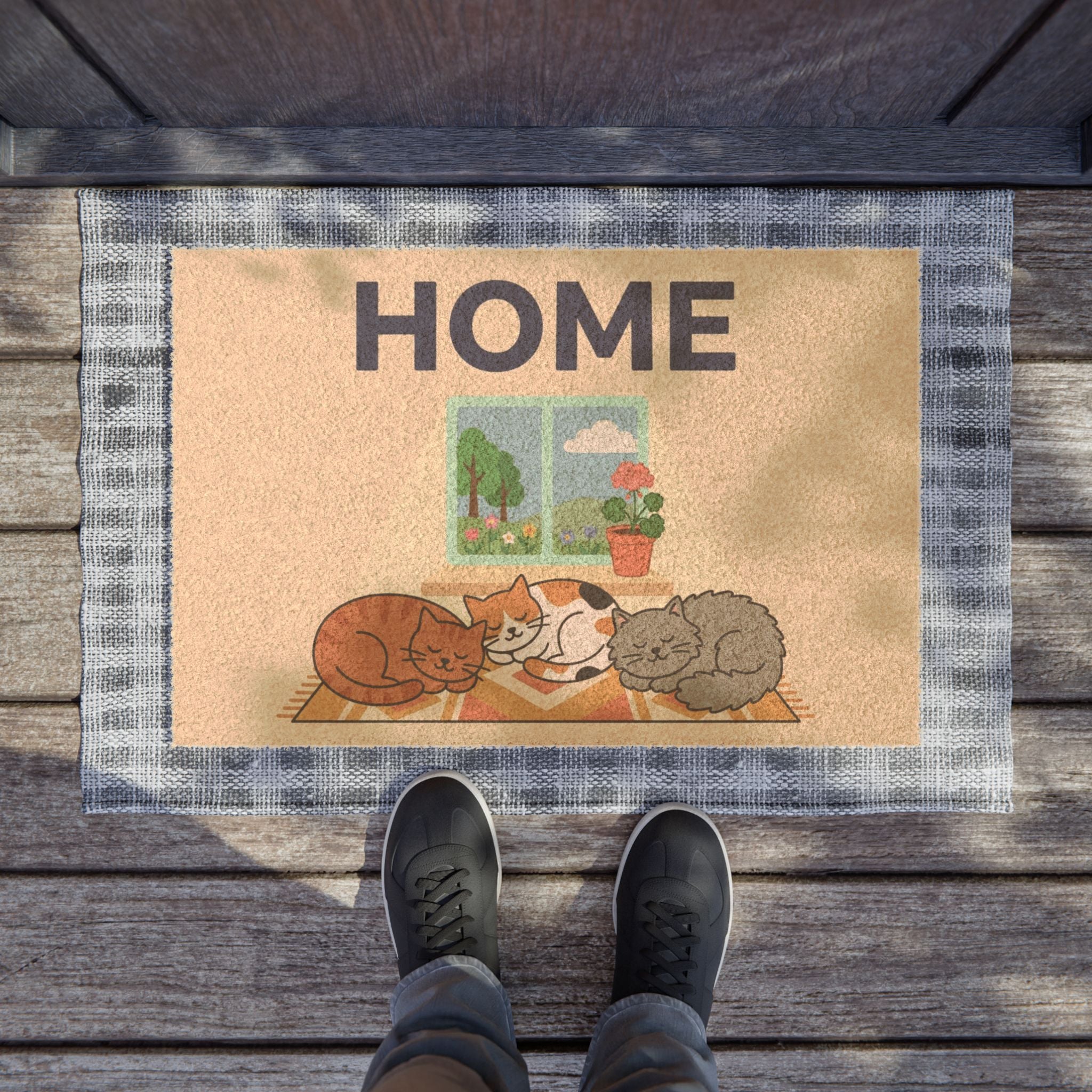 Sunlit Sleeping Kittens Welcome Mat