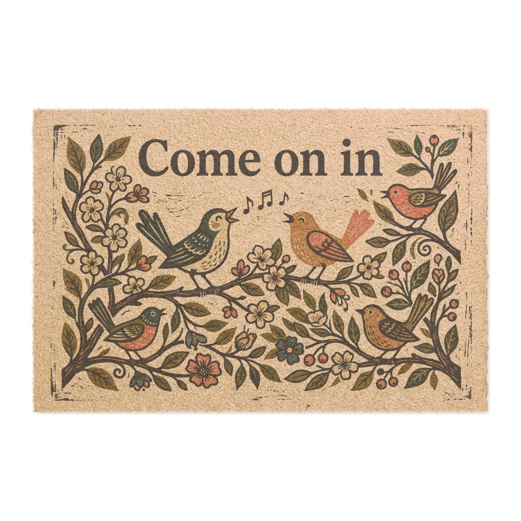 Blockprint Spring Songbirds Welcome Doormat