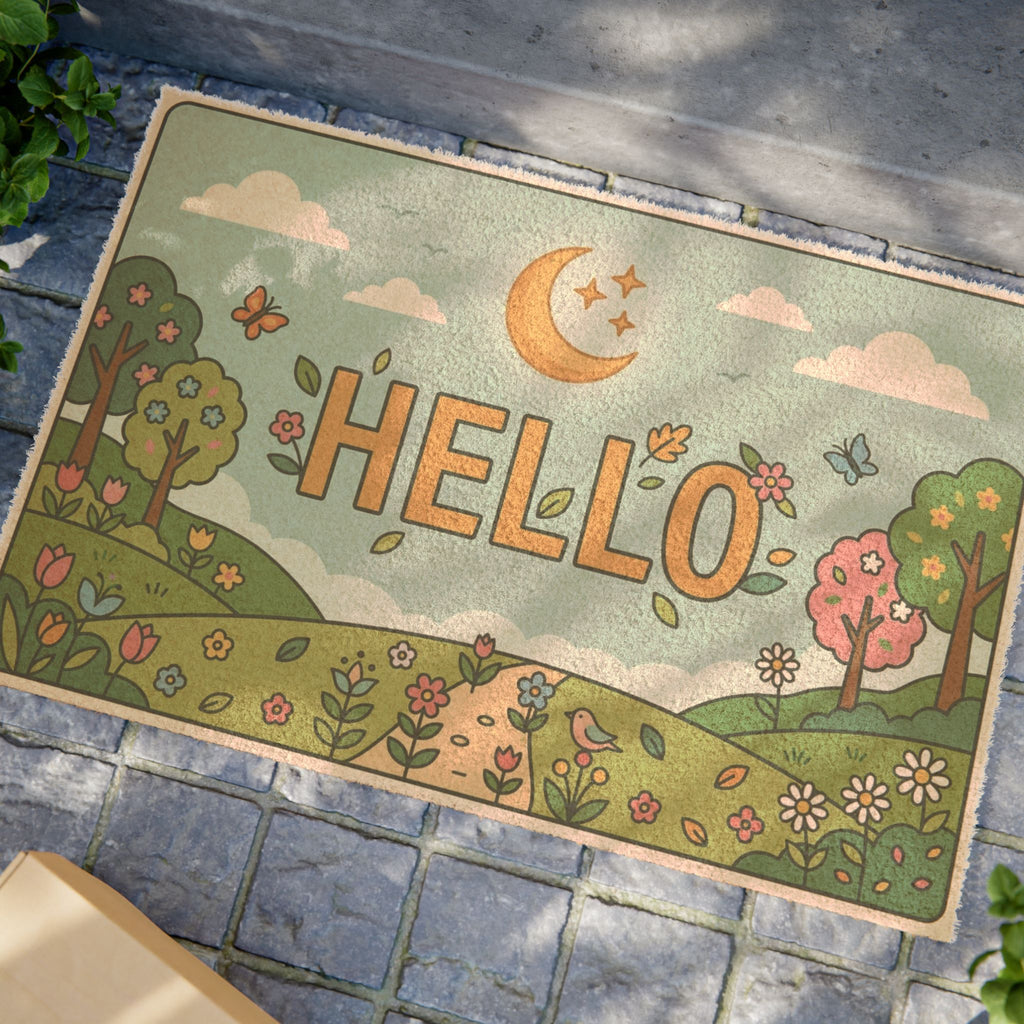 Whimsical Moonlit Spring Welcome Mat