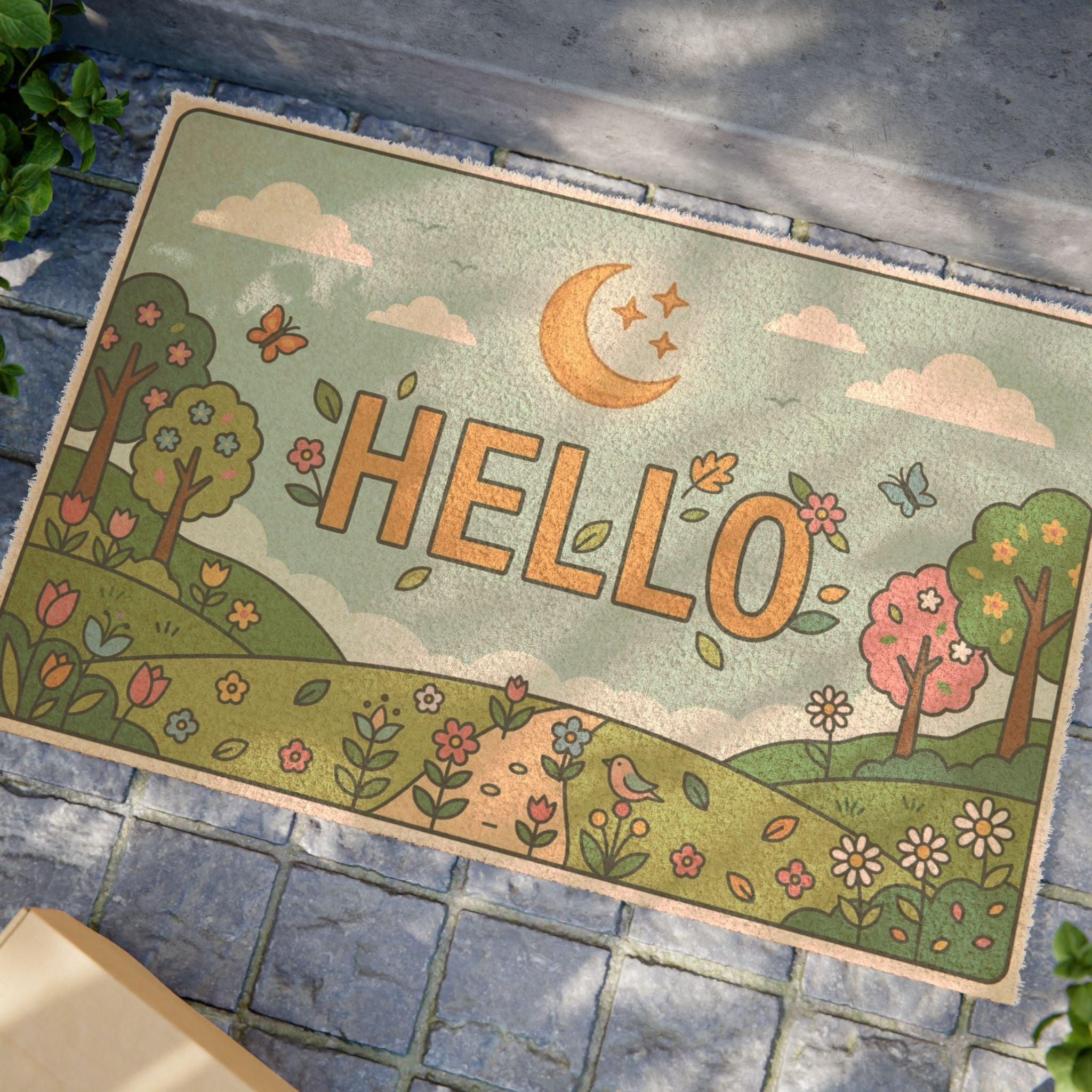 Whimsical Moonlit Spring Welcome Mat