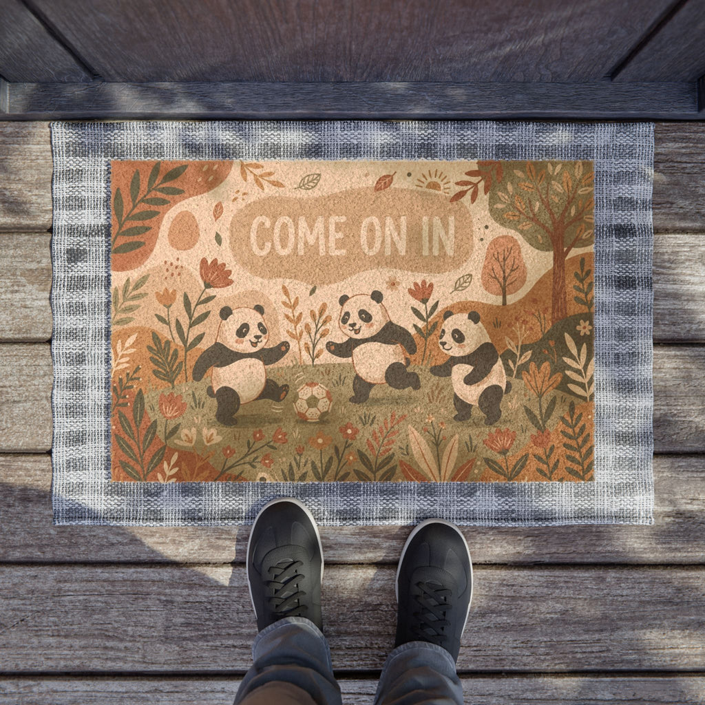 Boho Botanical Soccer Pandas Welcome Doormat