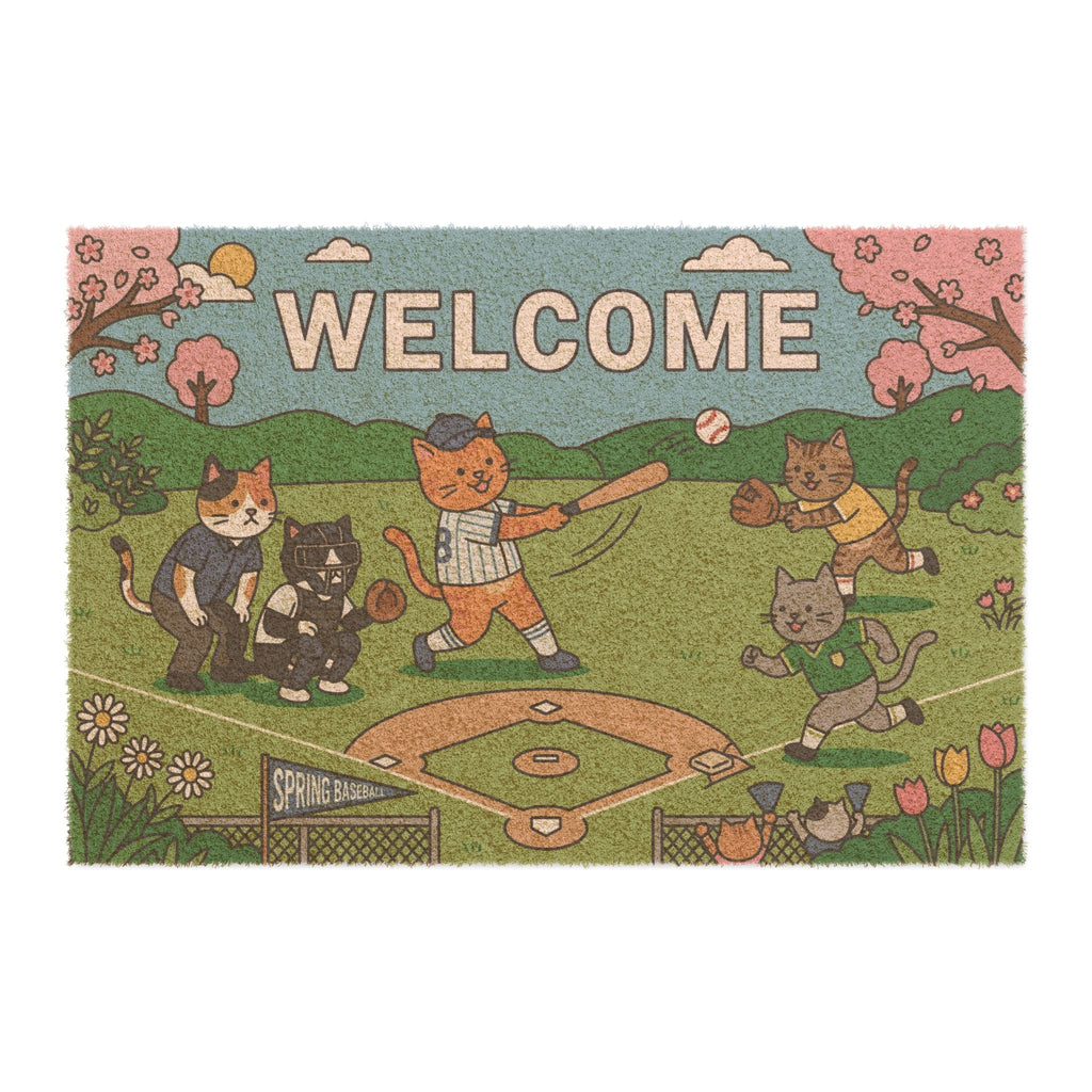 Playful Cats Spring Baseball Welcome Doormat