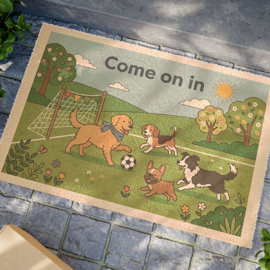 Playful Pups Football Welcome Doormat