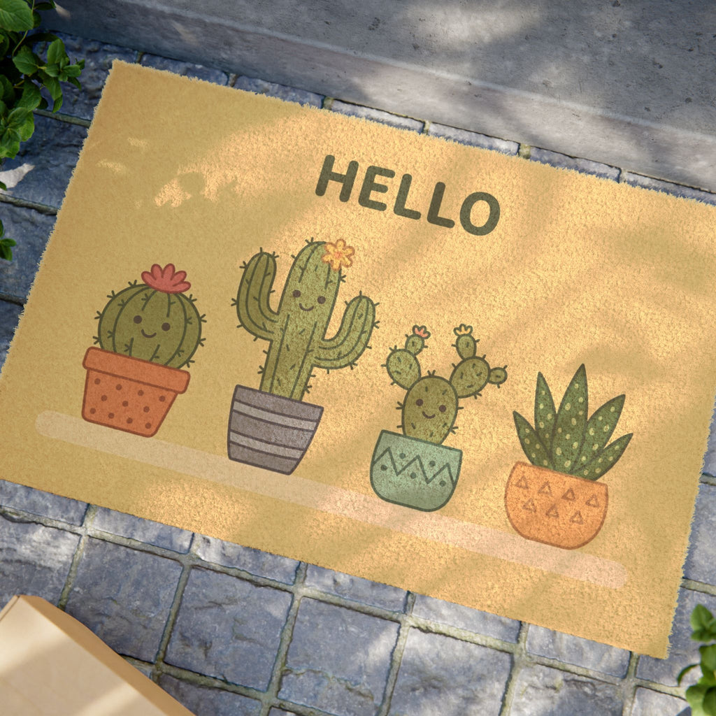 Sweet Smiling Cacti Hello Welcome Mat