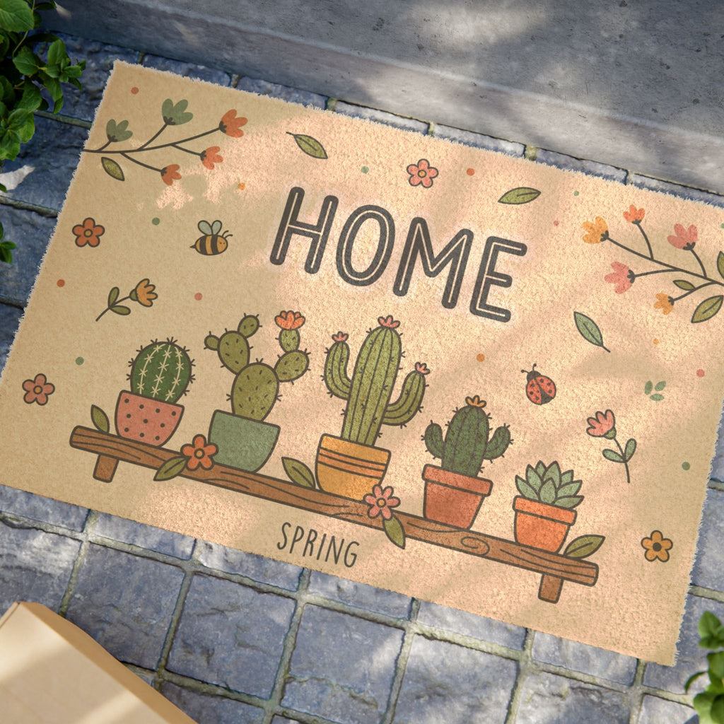 Whimsical Spring Cactus Home Doormat