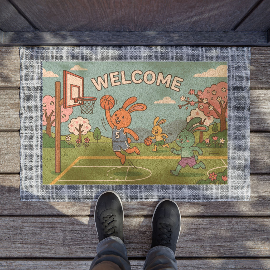 Springtime Slam Dunk Bunny Welcome Mat