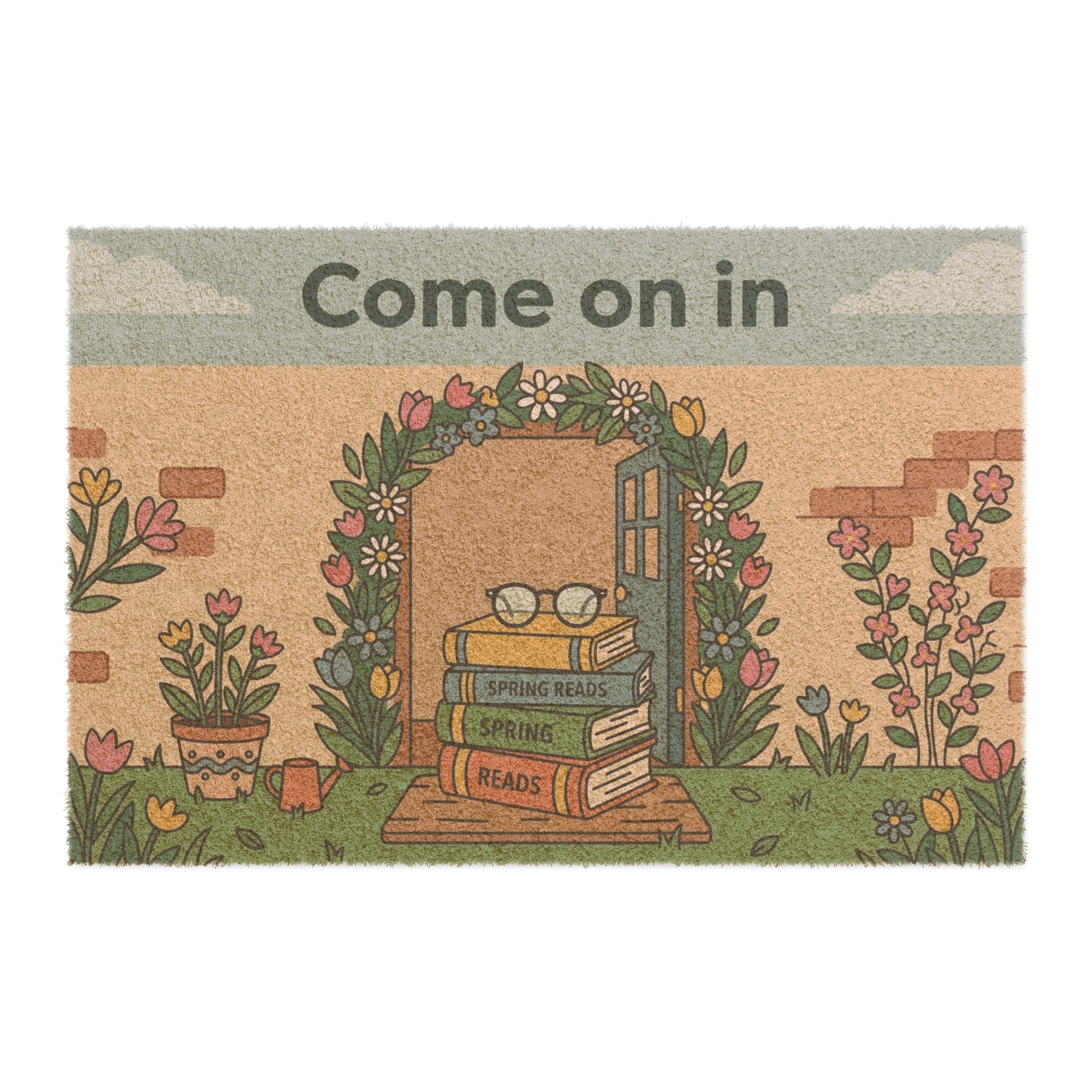 Spring Bookworm Welcome Doormat