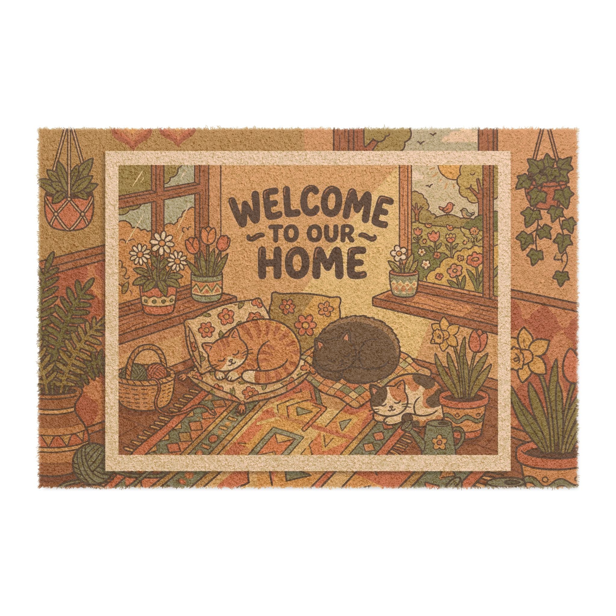 Retro Cozy Sun-Kissed Kitties Welcome Sign