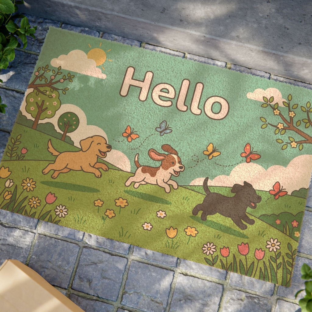Hello Puppies Spring Welcome Mat