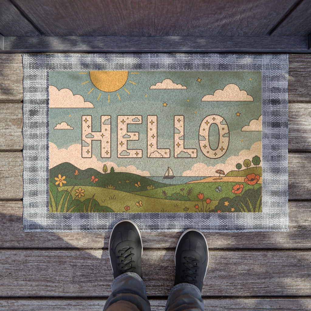Whimsical Hello Summer Skies Welcome Doormat