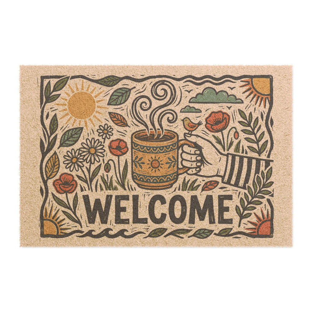 Sun-Kissed Brew Linocut Welcome Doormat