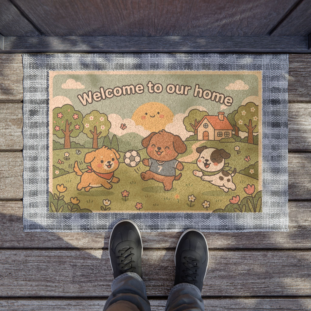 Kawaii Playful Pups Soccer Welcome Doormat