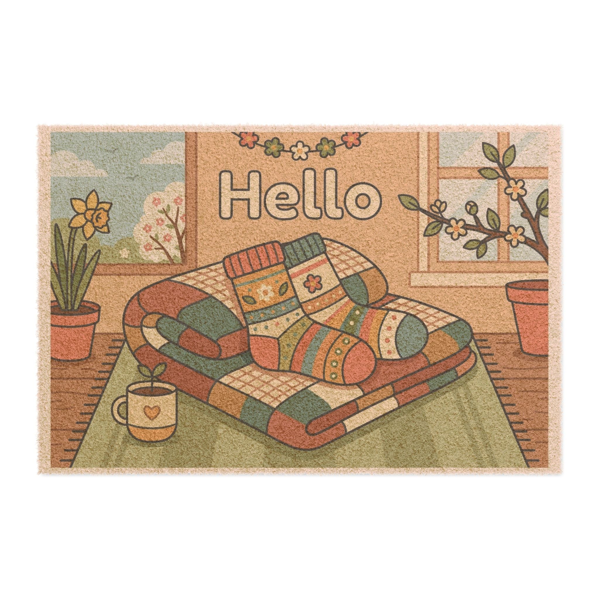 Cozy Spring Socks Welcome Mat