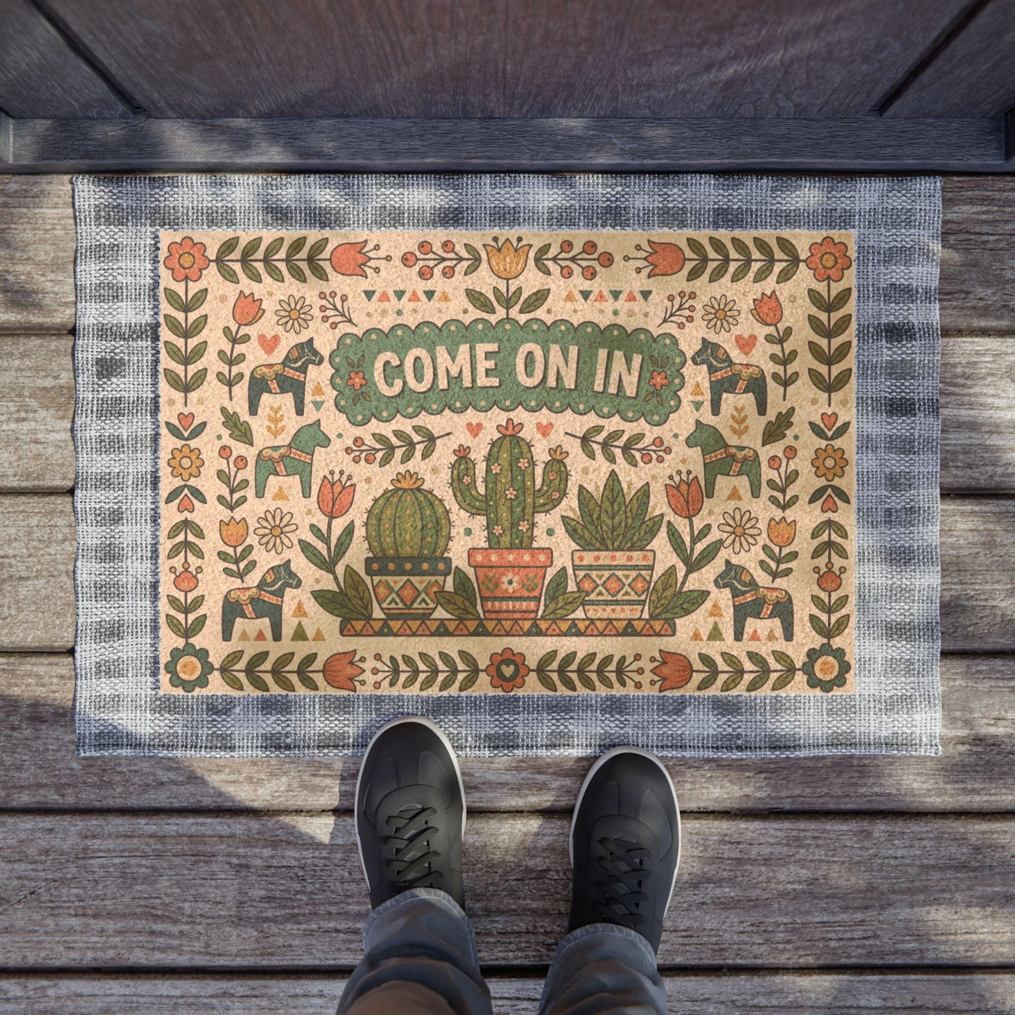 Nordic Folk Desert Cacti Welcome Doormat