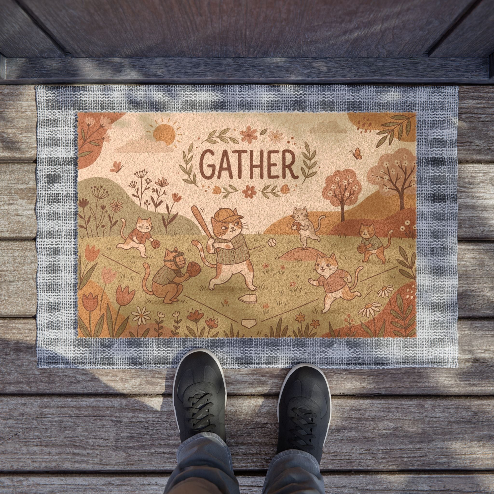 Boho Spring Baseball Kitties Gather Art