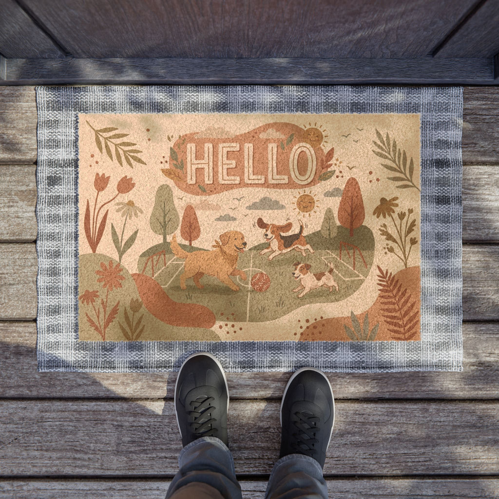 Boho Spring Soccer Pups Welcome Doormat