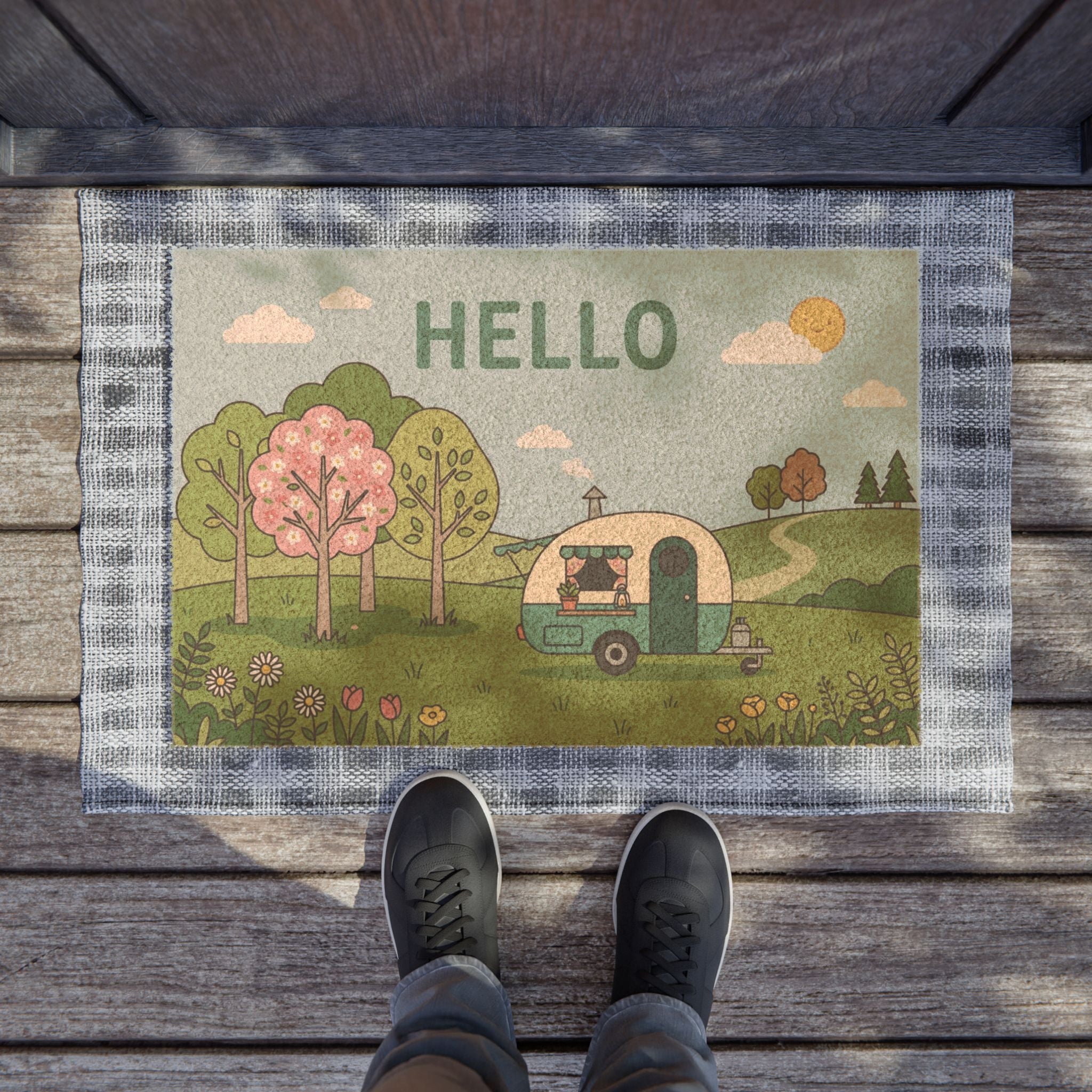 Hello Spring Vintage Camper Mat