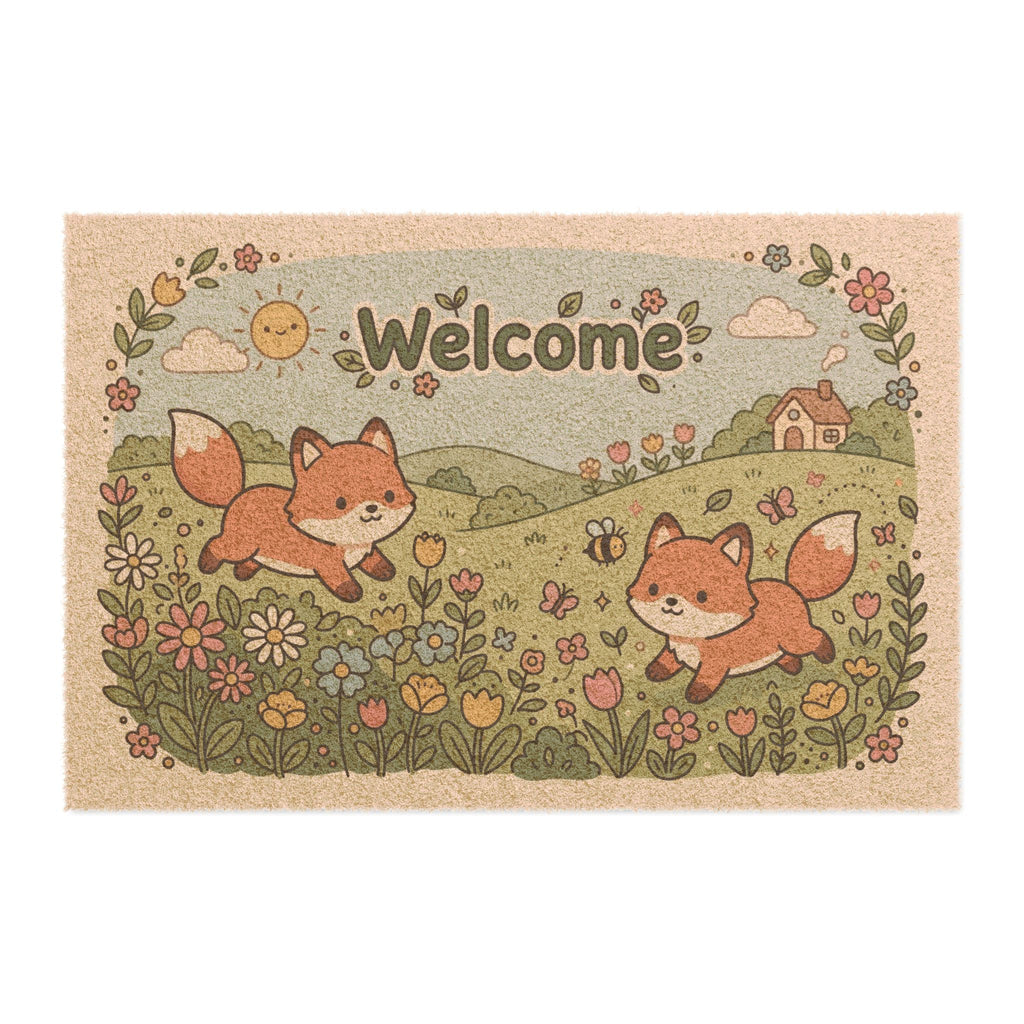 Kawaii Playful Foxes Spring Welcome Doormat
