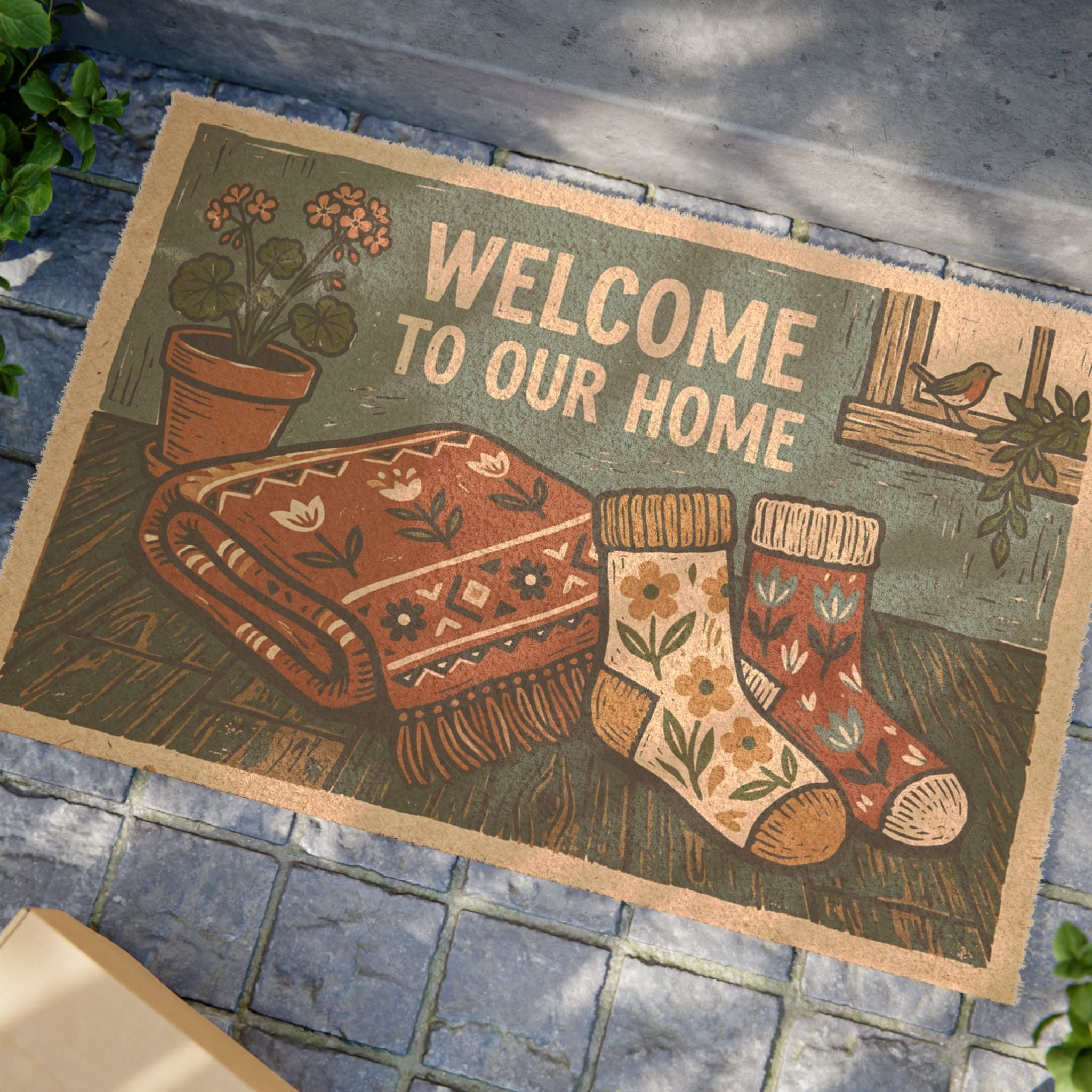 Retro Cozy Spring Socks Welcome Doormat