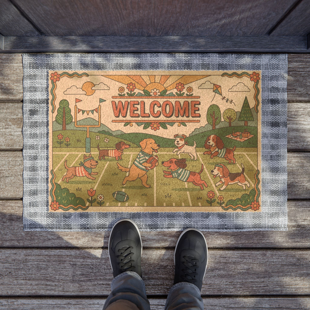 Retro Groovy Pup Bowl Welcome Doormat