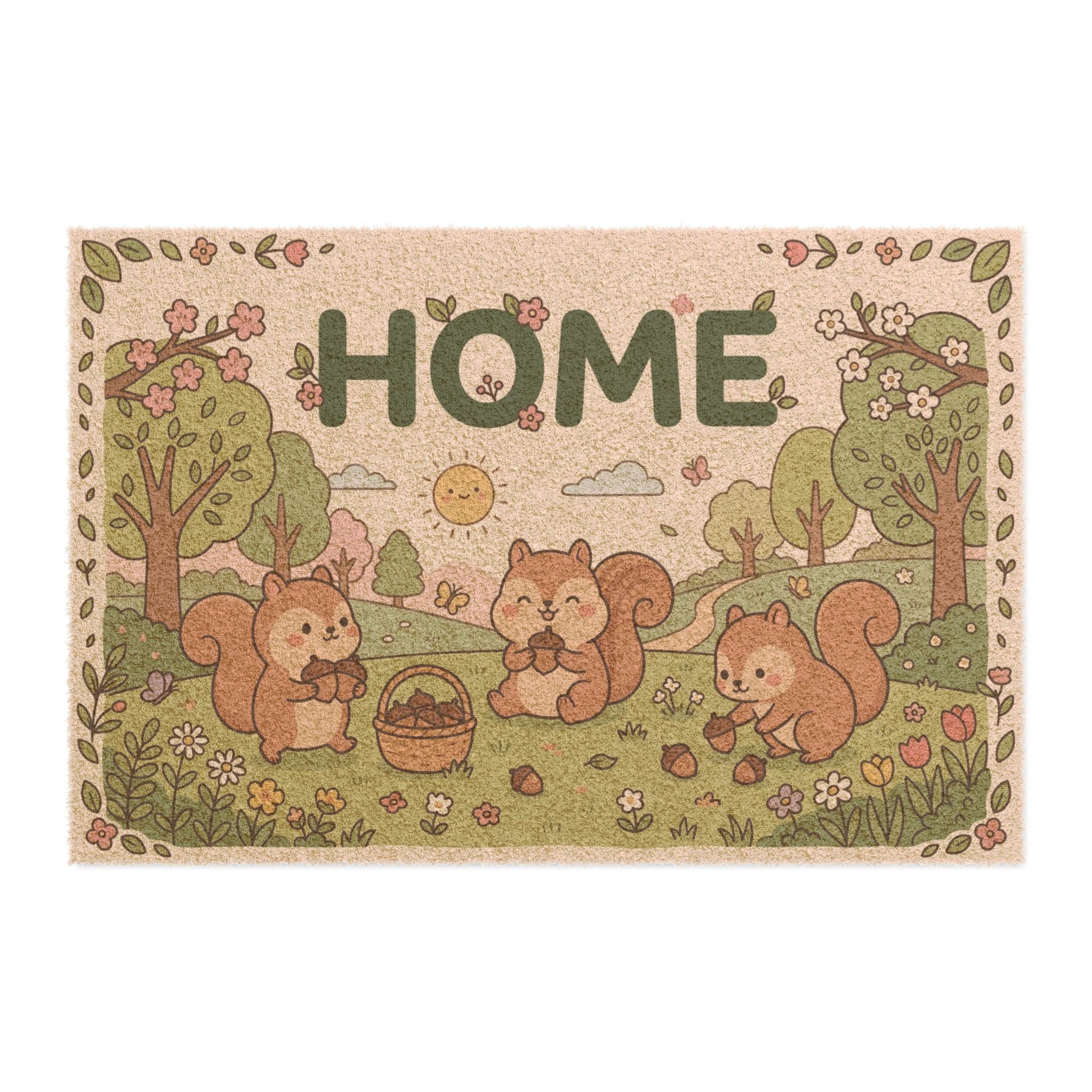 Cozy Kawaii Spring Squirrels Home Doormat