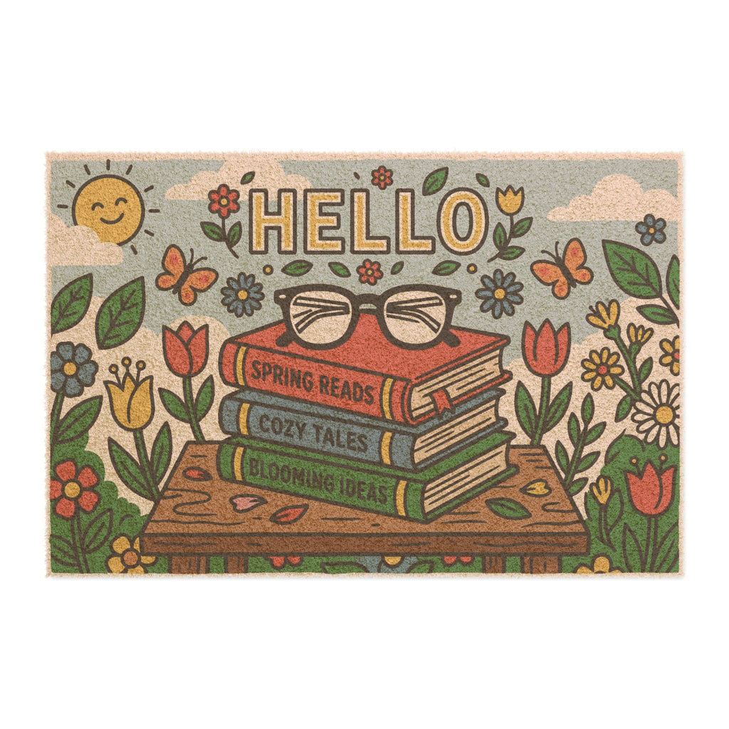 Retro Hello Spring Cozy Bookworm Welcome Sign