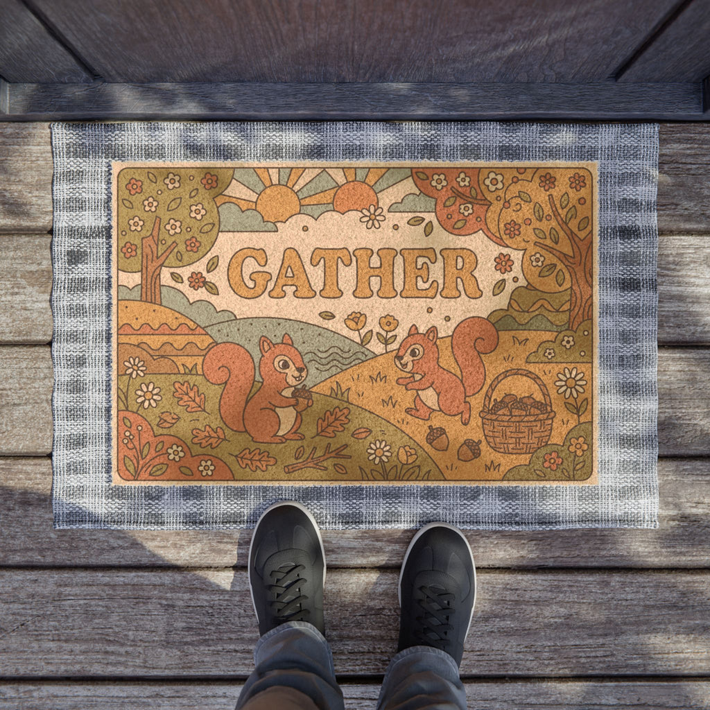 Retro 70s Cozy Squirrels Gather Doormat