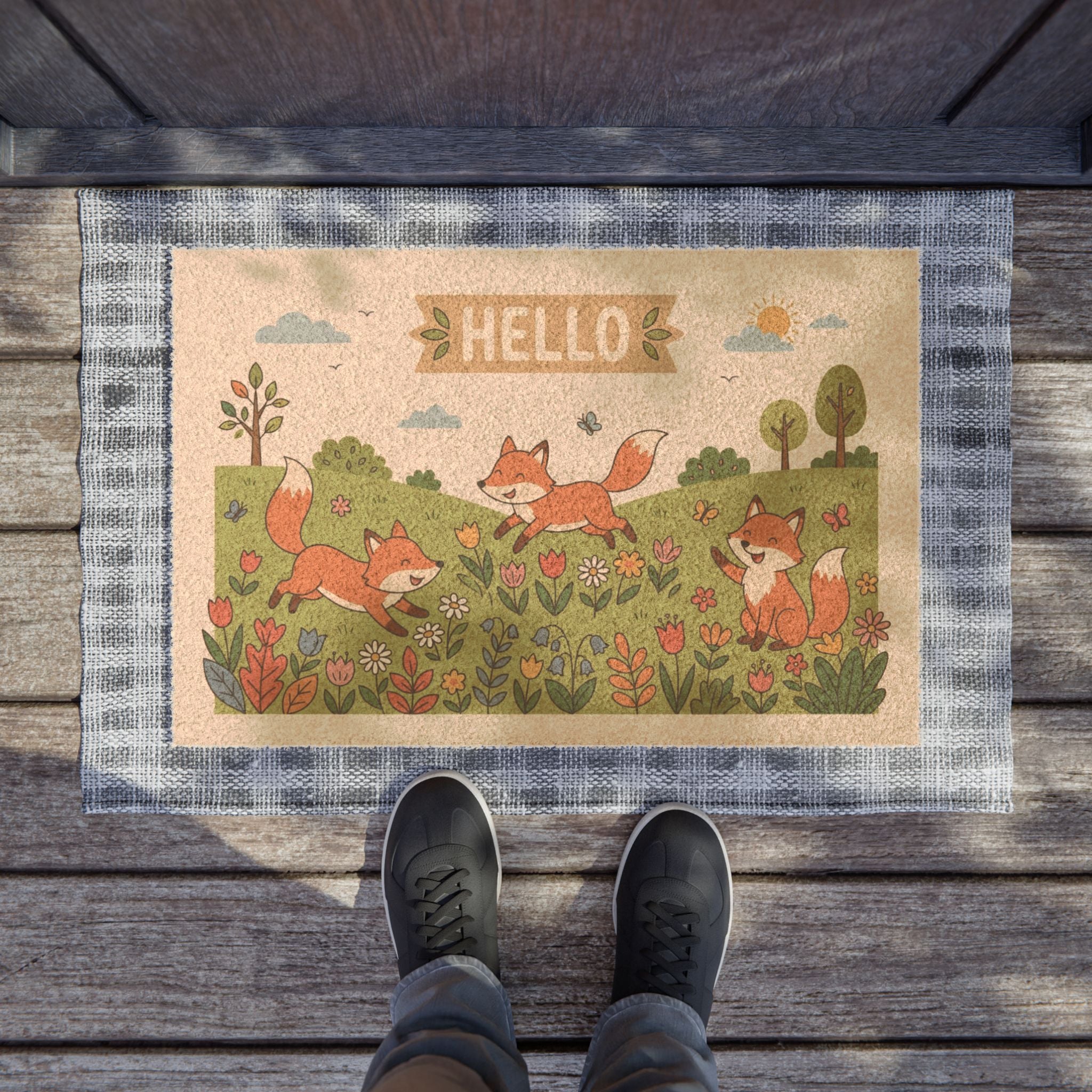 Friendly Foxes Hello Spring Doormat