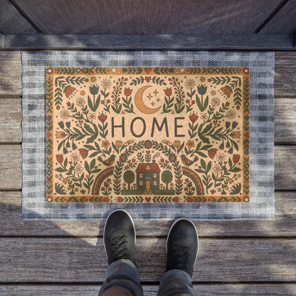Cozy Nordic Spring Folk Art Home Mat