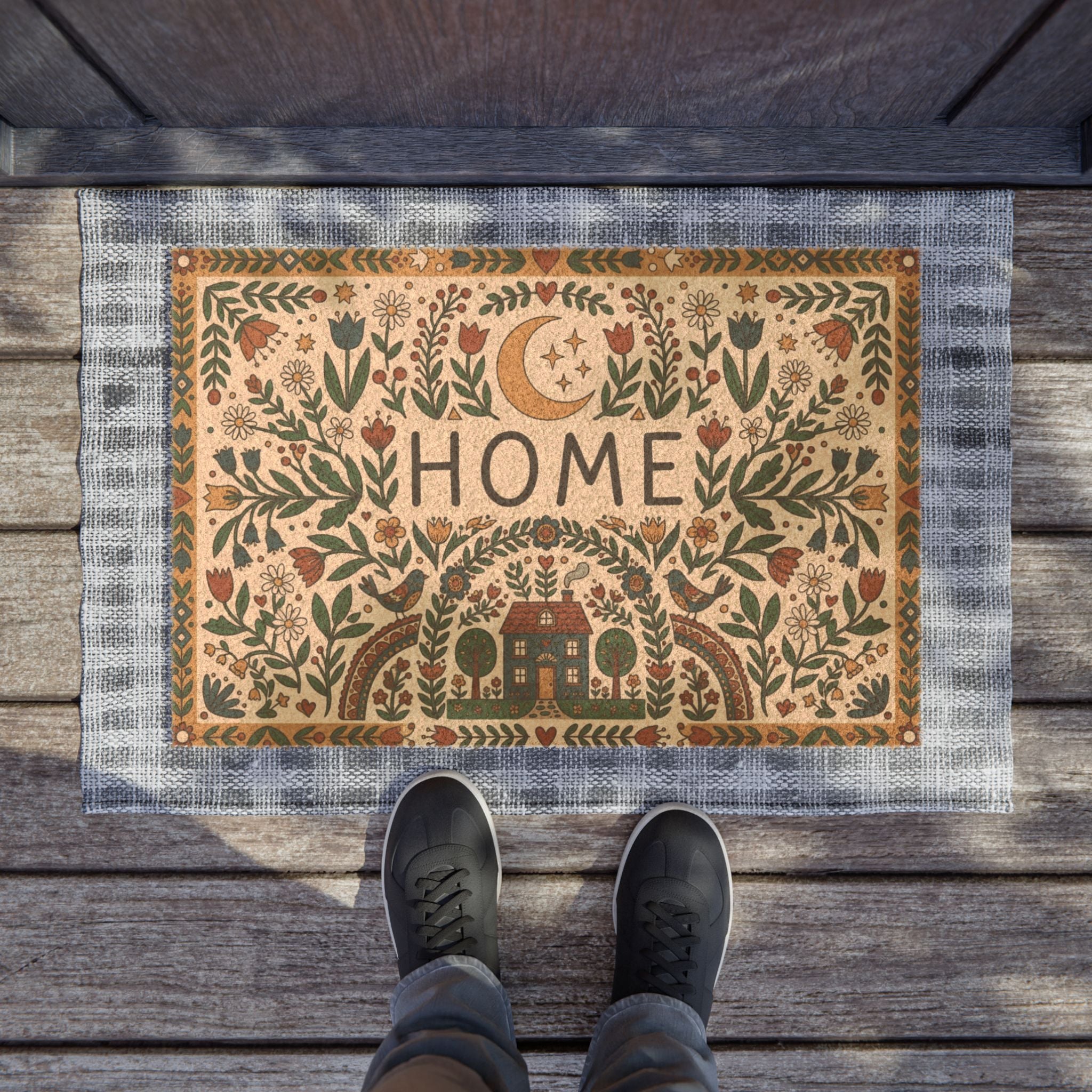 Cozy Nordic Spring Folk Art Home Mat