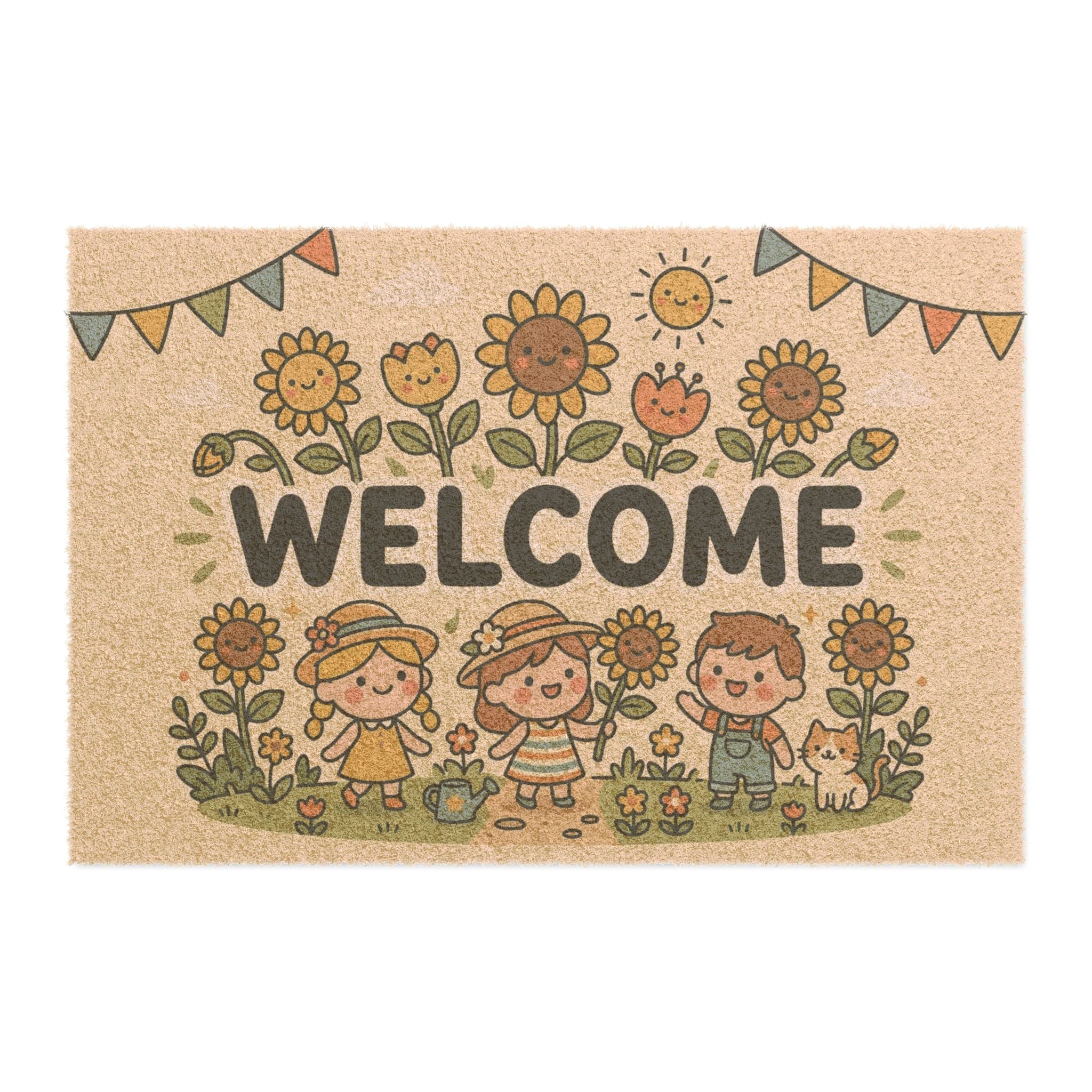 Kawaii Sunflower Friends Welcome Doormat