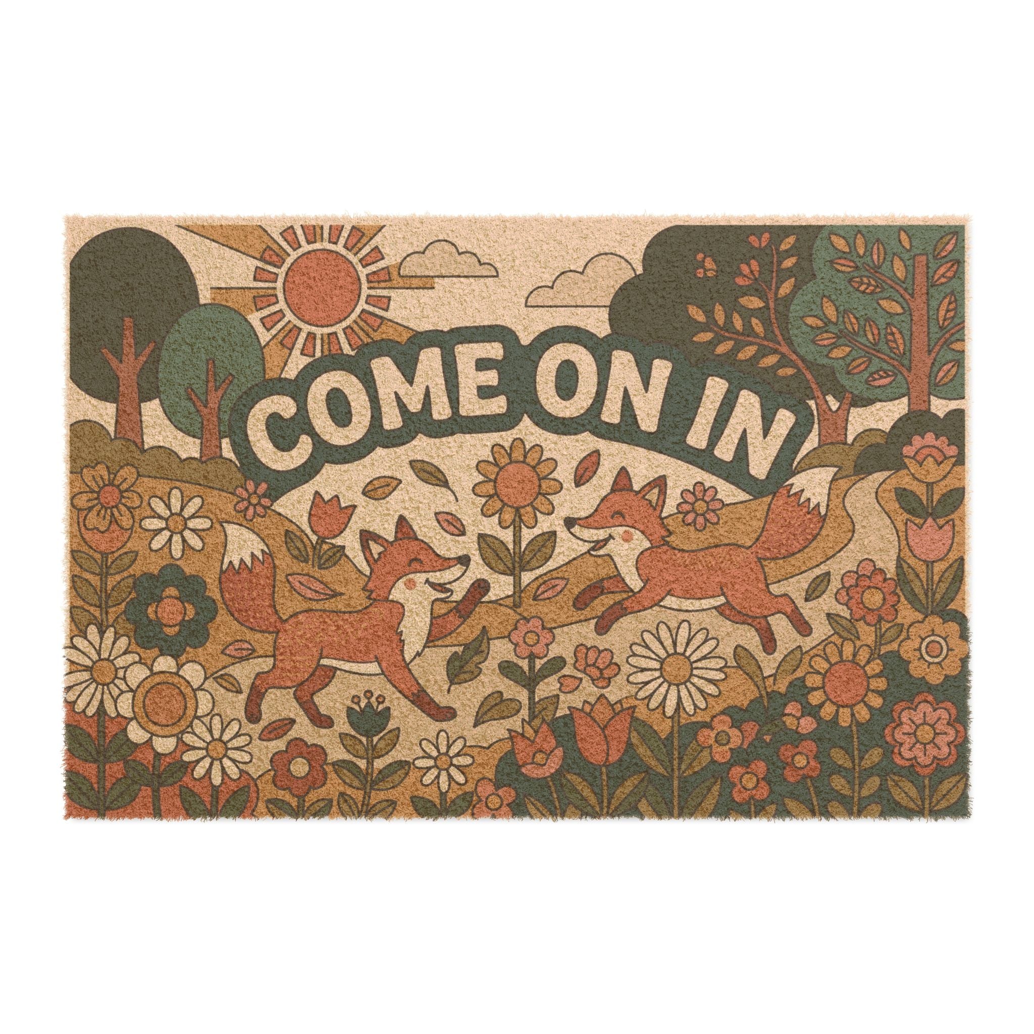 Groovy Retro Foxes Spring Welcome Doormat