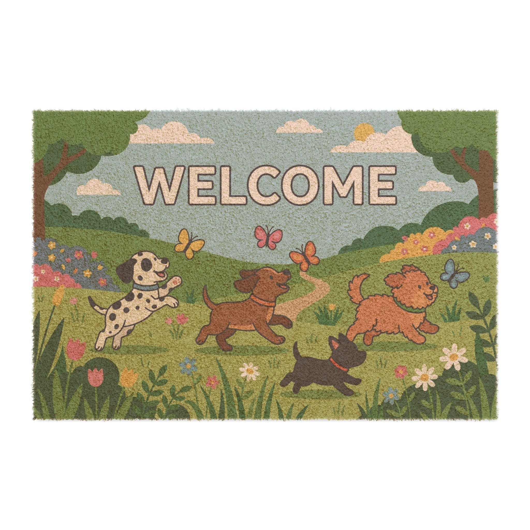 Puppy Party Spring Welcome Mat