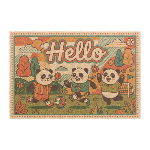 70s Retro Hello Playful Soccer Pandas Doormat