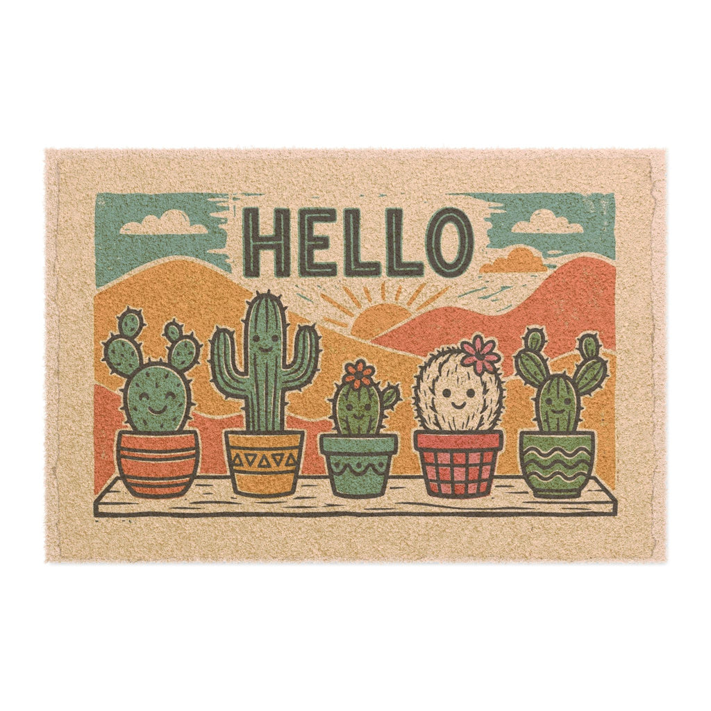 Sunny Linocut Hello Desert Cacti Welcome Doormat