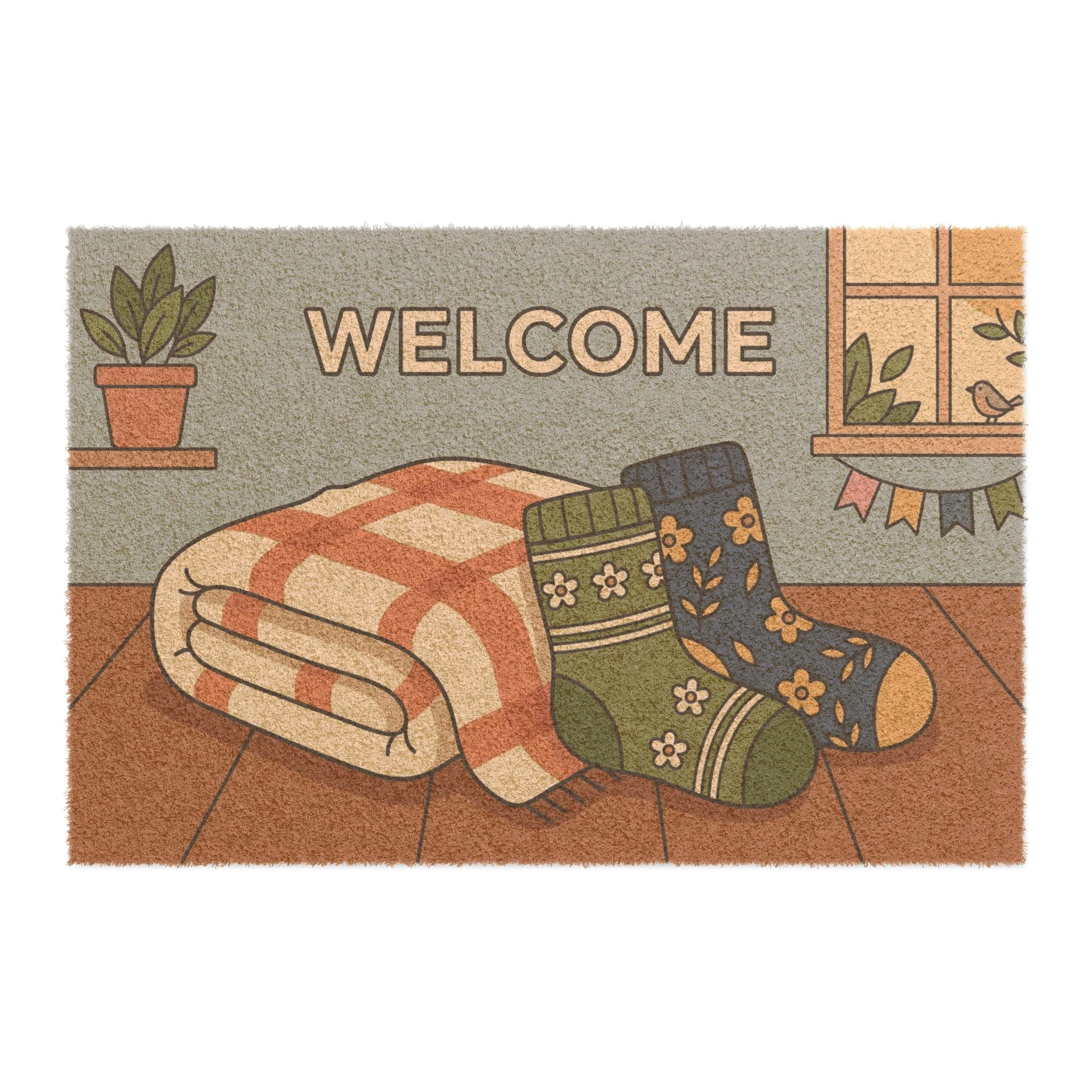 Cozy Spring Socks Welcome Mat