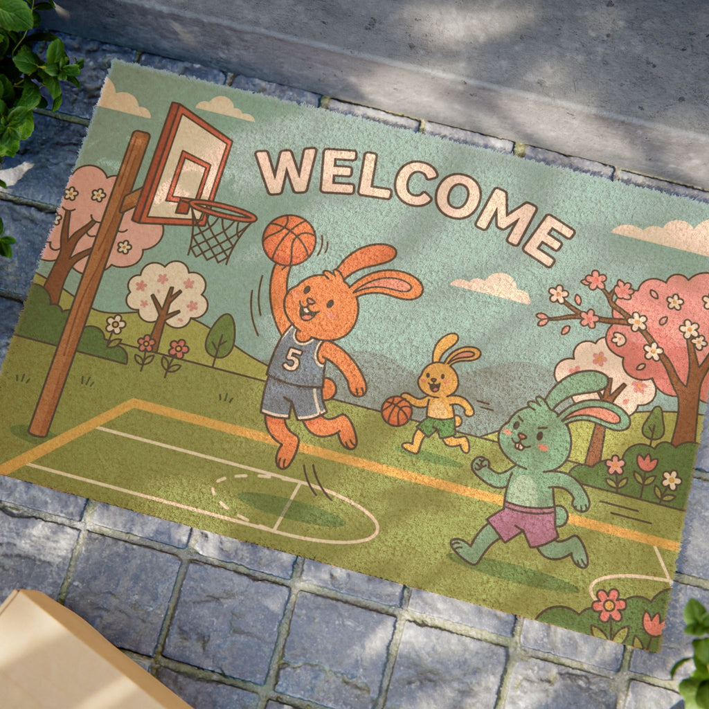 Springtime Slam Dunk Bunny Welcome Mat