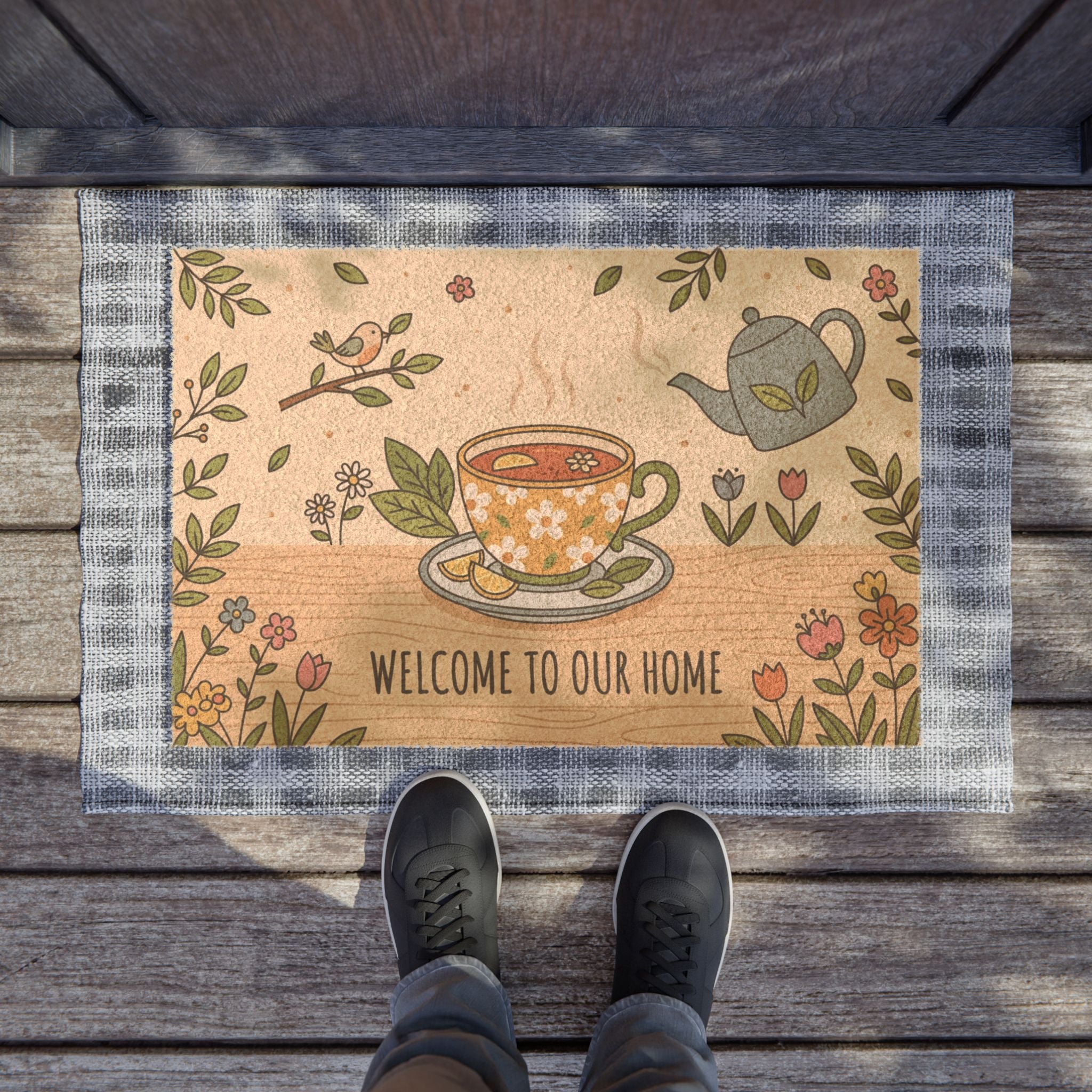 Cozy Floral Tea Time Welcome Doormat